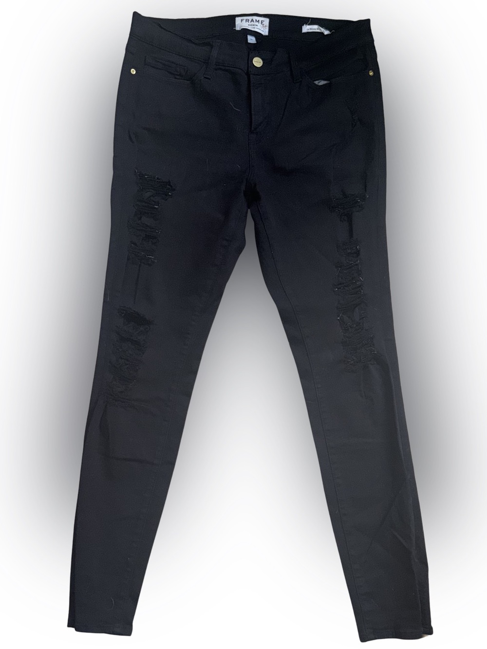 Frame Denim Distressed Black Skinny Jean